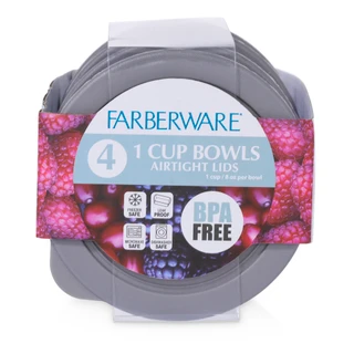 Thumbnail 3: Farberware 4-Piece 1 Cup Glass Storage Bowl Set with Lids 