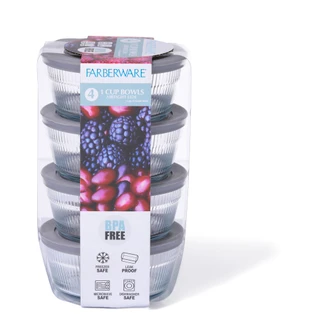 Thumbnail 1: Farberware 4-Piece 1 Cup Glass Storage Bowl Set with Lids 