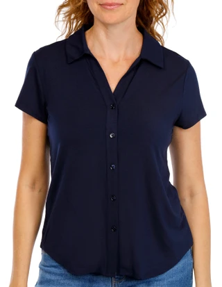 Thumbnail 1: TRUTH Women's Knit Cap Sleeve Button Down Top 
