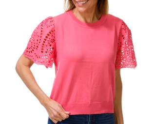 Thumbnail 1: Nanette Lepore Women's Short Eyelet Flutter Sleeve Knit Top 