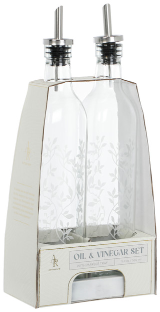 Thumbnail 1: ARTISAN ROW 2-Piece Oil & Vinegar Set with Marble Tray 