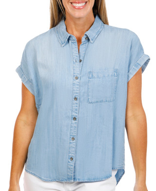 Thumbnail 1: Workshop Women's Tencel Extended Shoulder Button Down Top 