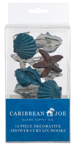 Thumbnail 1: Caribbean Joe 12-Piece Decorative Shower Curtain Hooks 