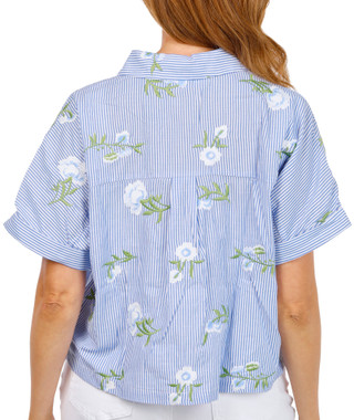 Thumbnail 3: T. Tahari Women's Short Sleeve Embroidered Button Front Top 