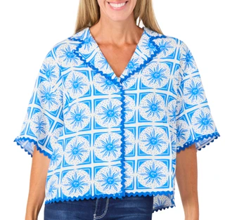 Thumbnail 1: Taelynn Women's Short Sleeve Scalloped Woven Top 