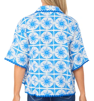 Thumbnail 2: Taelynn Women's Short Sleeve Scalloped Woven Top 