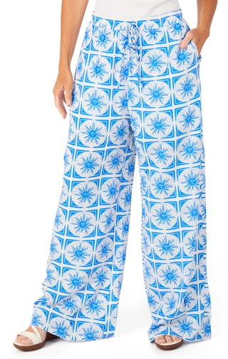 Thumbnail 1: Taelynn Women's Printed Tie Waist Wide Leg Pants 