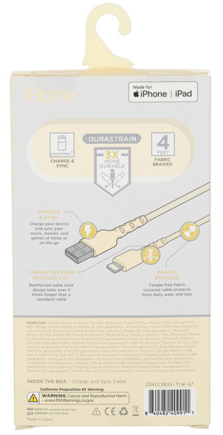 Thumbnail 2: Ihome 4-Foot Braided Lightning to USB-A Cable 
