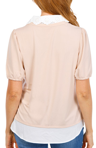 Thumbnail 2: Adrianna Papell Women's Short Sleeve Eyelet Collar Twofer Top 