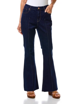 Thumbnail 1: Express Women's 32in Midrise Flare w/ Pintuck Raw Edge Jeans  