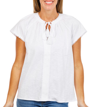 Thumbnail 1: MAGASCHONI Women's Split Neck Slub Tie Top 