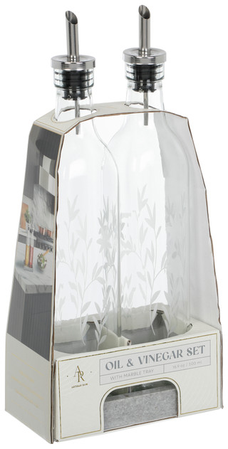 Thumbnail 1: ARTISAN ROW 2-Piece Oil & Vinegar Set With Marble Tray 