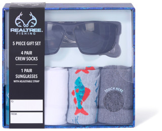 Thumbnail 1: REAL TREE Men's 5-Piece Crew Socks & Sunglasses Gift Set 