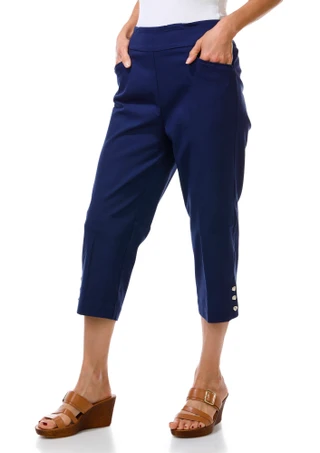 Thumbnail 1: Coral Bay Women's 12in Inseam Pull-on Shell Button Capris  