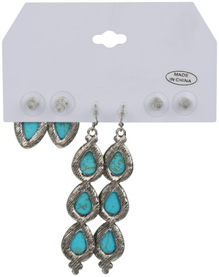 Thumbnail 2: YMI 3 Pk Turquoise Drop & Stud Earring Set 