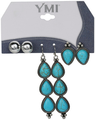 Thumbnail 1: YMI 3 Pk Turquoise Drop & Stud Earring Set 