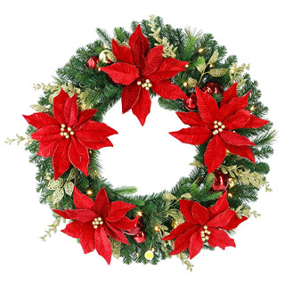Thumbnail 1: Magical Season 32" Poinsettia Christmas Wreath 