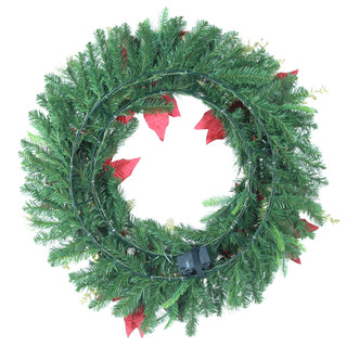 Thumbnail 2: Magical Season 32" Poinsettia Christmas Wreath 