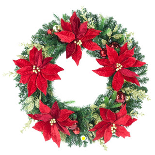 Thumbnail 3: Magical Season 32" Poinsettia Christmas Wreath 