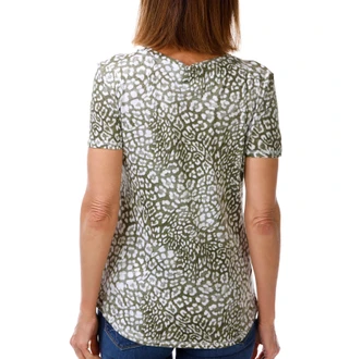 Thumbnail 2: Blue Sol Women's Short Sleeve Olive Leopard Print Luxey Tee 