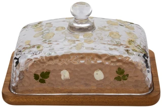 Thumbnail 2: ARTISAN ROW Glass Butter Dish with Wood Tray 