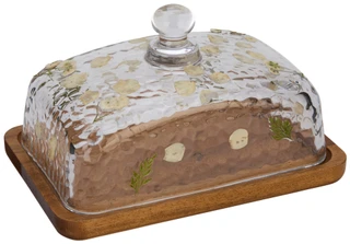 Thumbnail 1: ARTISAN ROW Glass Butter Dish with Wood Tray 