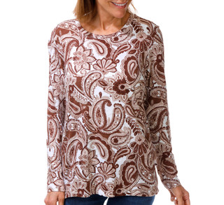 Thumbnail 1: Blue Sol Women's Long Sleeve Paisley Print Western Luxey Tee 
