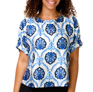Thumbnail 1: MELLODAY Women's Boxy Crewneck Woven Top 
