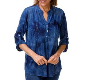 Thumbnail 1: Vera Rose Women's 3/4 Sleeve Tie-Dye Button Front Top 
