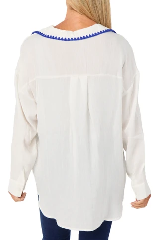 Thumbnail 2: Taelynn Women's Scallop Trim Button Front Embroidered Top 