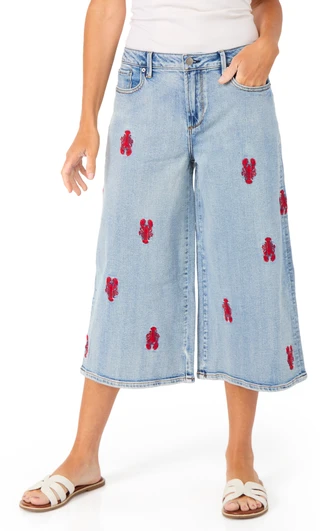 Thumbnail 1: Driftwood Women's Ayla Culotte Embroidered Crop Jeans 