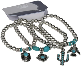 Thumbnail 2: YMI 4 Pk Beaded Western Charm Bracelet Set 