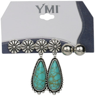 Thumbnail 1: YMI 3 Pk Floral Stud & Turquoise Drop Earring Set 
