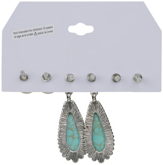 Thumbnail 2: YMI 3 Pk Floral Stud & Turquoise Drop Earring Set 