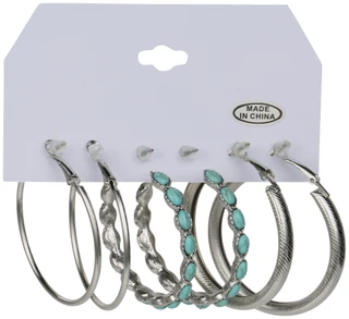 Thumbnail 2: YMI 3 Pk Western Turquoise Hoop Earring Set 