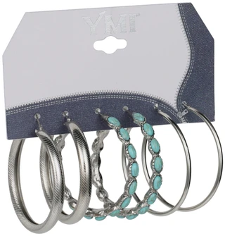Thumbnail 1: YMI 3 Pk Western Turquoise Hoop Earring Set 