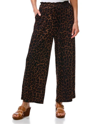 Thumbnail 1: Ellen Tracy Women's Leopard Print Drawstring Pull-on Pants 