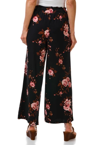 Thumbnail 2: Ellen Tracy Women's Smocked Drawstring Peonies Print Pull-on Pants   