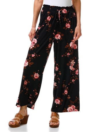 Thumbnail 1: Ellen Tracy Women's Smocked Drawstring Peonies Print Pull-on Pants   