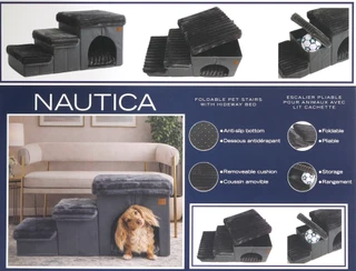 Thumbnail 3: Nautica Foldable 3-Step Pet Stairs With Condo Storage 
