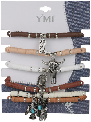 Thumbnail 1: YMI 5 Pk Beaded Western Charm Bracelet Set 