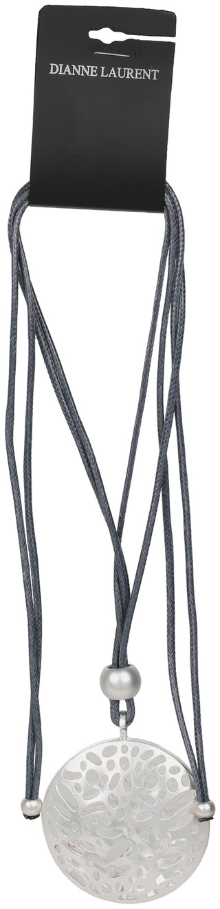 Thumbnail 1: Dianne Laurent  Silver Disc Pendant Cord Necklace 