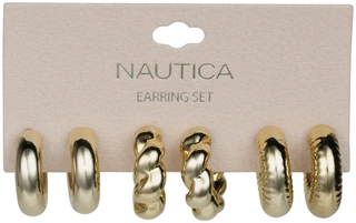 Thumbnail 1: Nautica 3 Pk Chunky Assorted Gold Tone Hoop Earring Set 