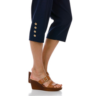 Thumbnail 3: ZAC AND RACHEL Women's Petite Pull-on Mill Crop w/ Shell Button Hem Capris  