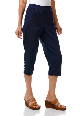 Thumbnail 1: ZAC AND RACHEL Women's Petite Pull-on Mill Crop w/ Shell Button Hem Capris  