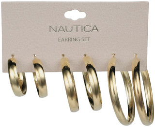 Thumbnail 1: Nautica 3 Pk Gold Tone Hoop Earring Set  