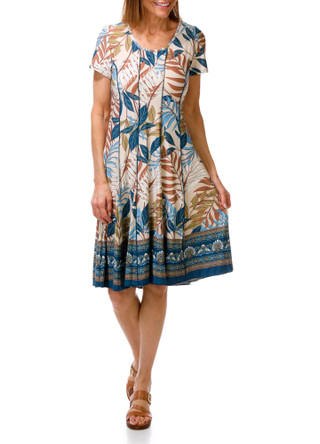 Thumbnail 1: Sami & Jo Women's Scoop Neck Palm Leaf Print Dress 