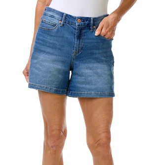 Thumbnail 1: Nicole Miller Women's Perfection SOHO Highrise Denim Shorts w/ Side Slit 
