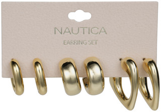Thumbnail 1: Nautica 3 Pk Chunky Gold Tone Hoop Earrings 