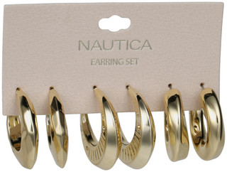 Thumbnail 1: Nautica 3 Pk Gold Tone Hoop Earring Set 